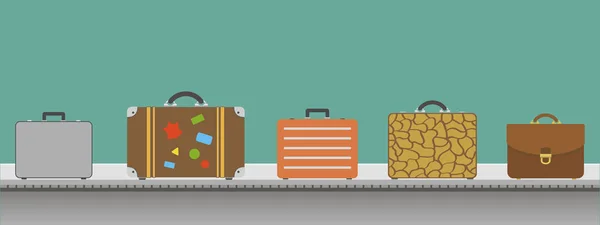 空港内にコンベアベルト付きのスーツケース又は荷物 — ストックベクタ
