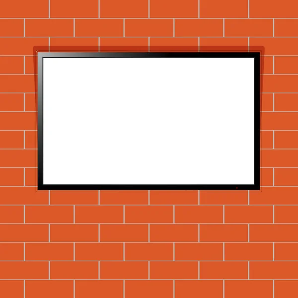 Modern TV with blank screen on red brick wall — Stock Vector