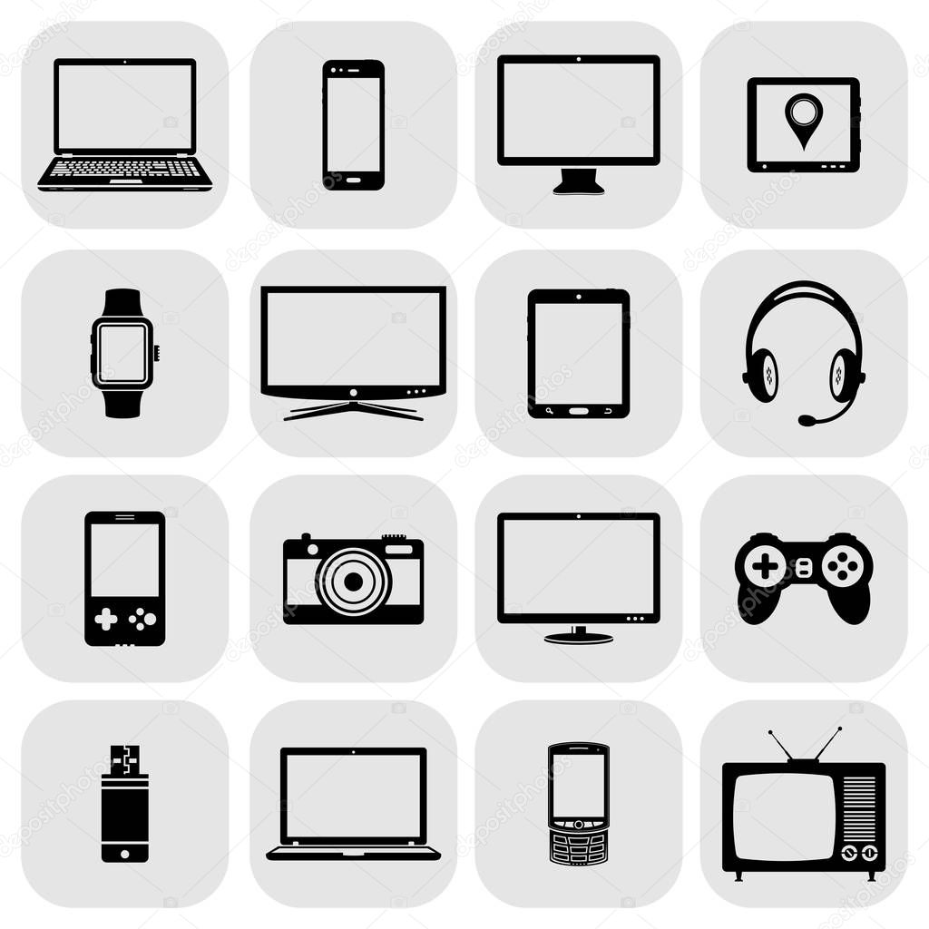 Abstract vector set of digital devices and electronic gadgets icons