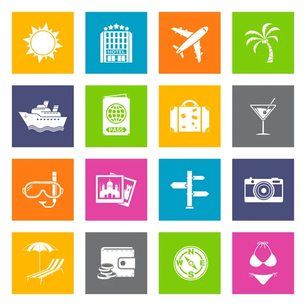 Iconos de verano y viajes — Vector de stock