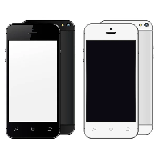 Realistic mobile phones with blank screen isolated on white background. — Stock Vector