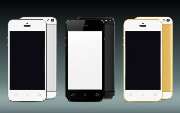 Novos smartphones realistas set mockups —  Vetores de Stock