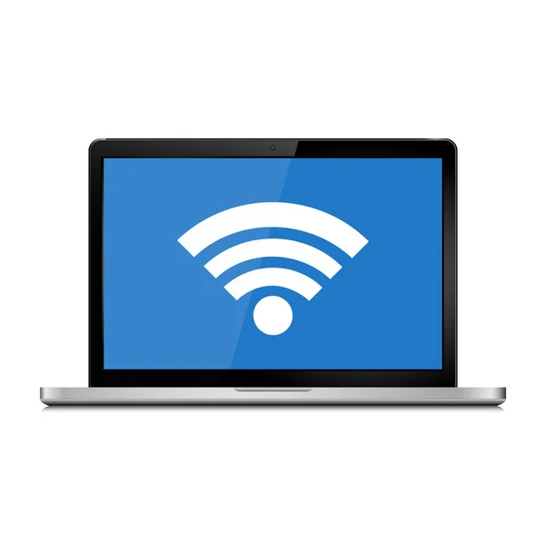 Ícone Wi-Fi na tela do laptop — Vetor de Stock