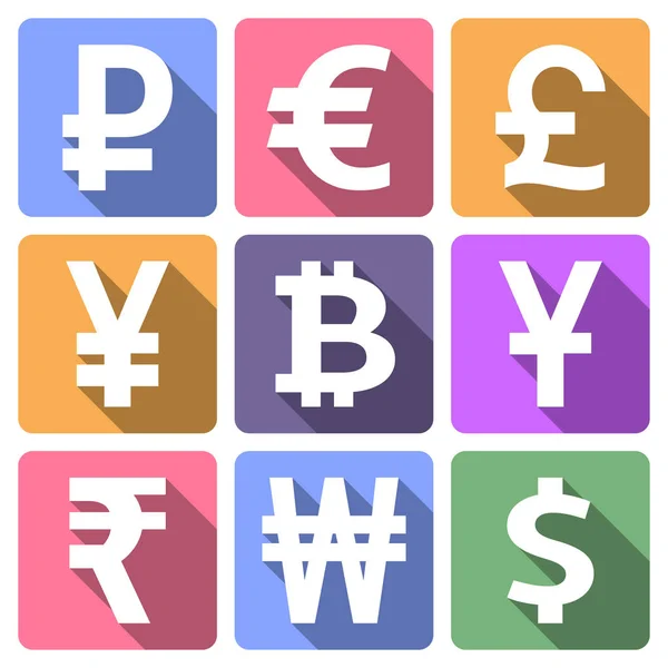 Currency flat icons set — Stock Vector