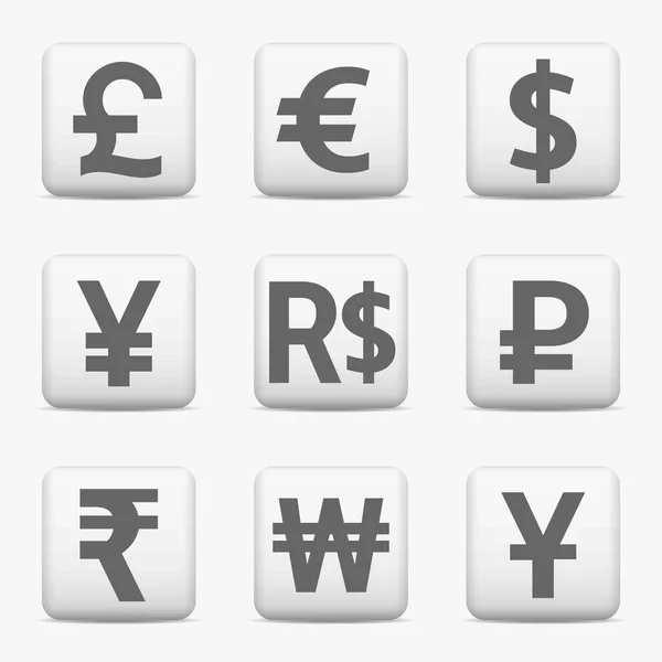 Currency icons set, web buttons — Stock Vector