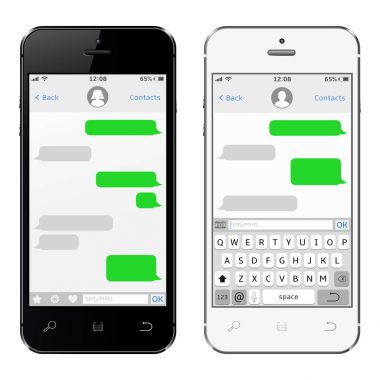 Sms uygulaması şablonu konuşma balonları sohbet Smartphone siyah ve beyaz