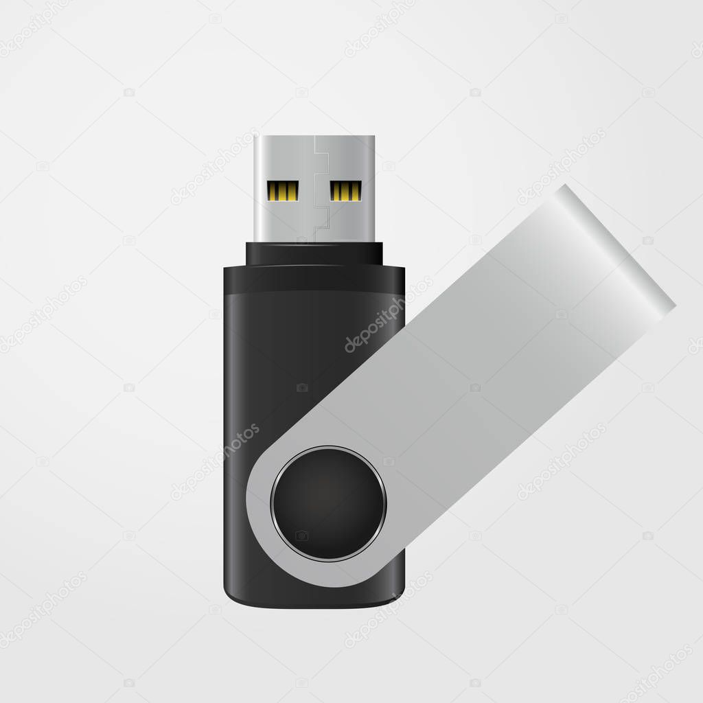 Black and silver USB stick isolated on grey background