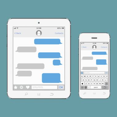 Sohbet ve kavram mesajlaşma. Tablet ve cep telefonu ile sms app haber.