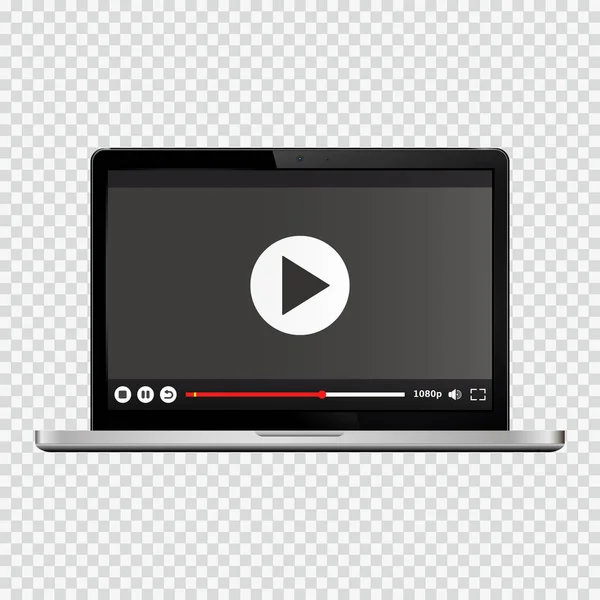 Modern laptop-val video játékos a képernyő — Stock Vector