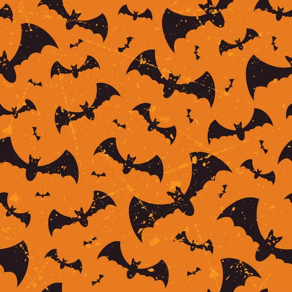 Naadloze Halloween vector grunge patroon met vleermuizen — Stockvector