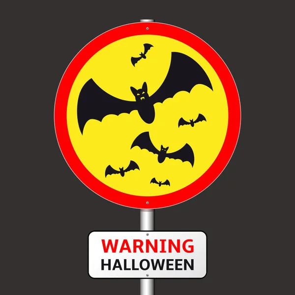 Warnschild zu Halloween mit Fledermaussilhouetten — Stockvektor