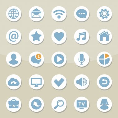 Medya, iletişim, iletişim, telefon ve sosyal ağ için Evrensel web simgeler kümesi vektör