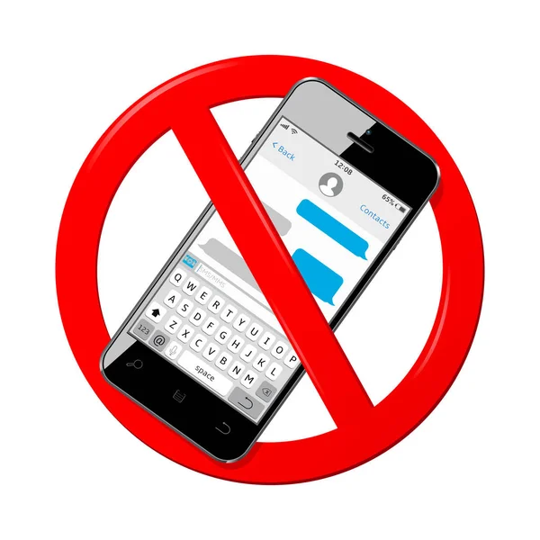 Do not send messages, do not use mobile phone. Prohibition sign. — Stock Vector
