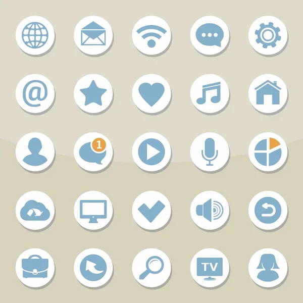 Ensemble vectoriel d'icônes web universelles pour les médias, la communication, les contacts, les réseaux mobiles et sociaux — Image vectorielle
