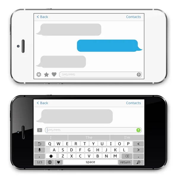 Smartphone preto e branco, conversando sms app modelo de bolhas de fala —  Vetores de Stock