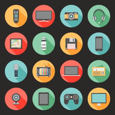 Teknoloji düz tasarım Icons set