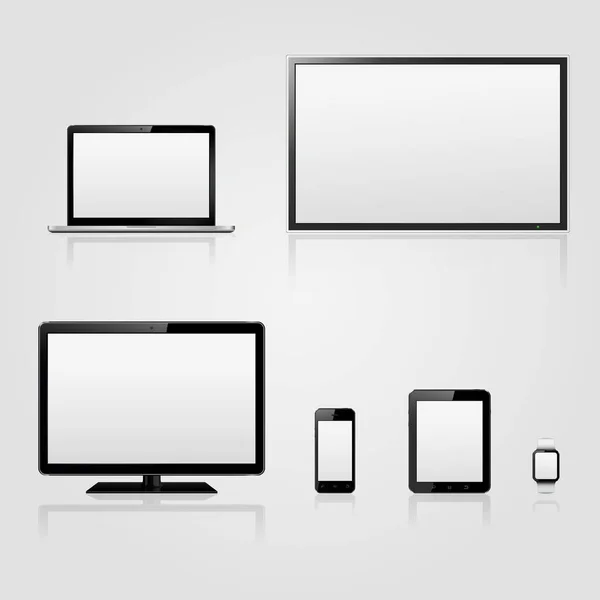 Dispositivos de tecnología moderna con pantalla en blanco — Vector de stock