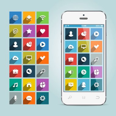 yumuşak zemin üzerinde apps simgelerle modern smartphone