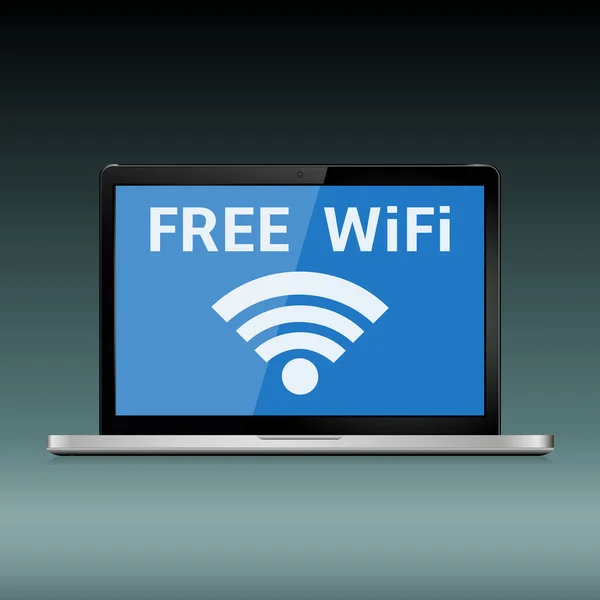Laptop com sinal Wi-Fi gratuito em exibição — Vetor de Stock