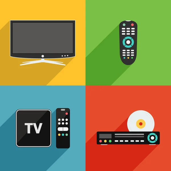 TV and television equipment vector flat design icons — Stock Vector