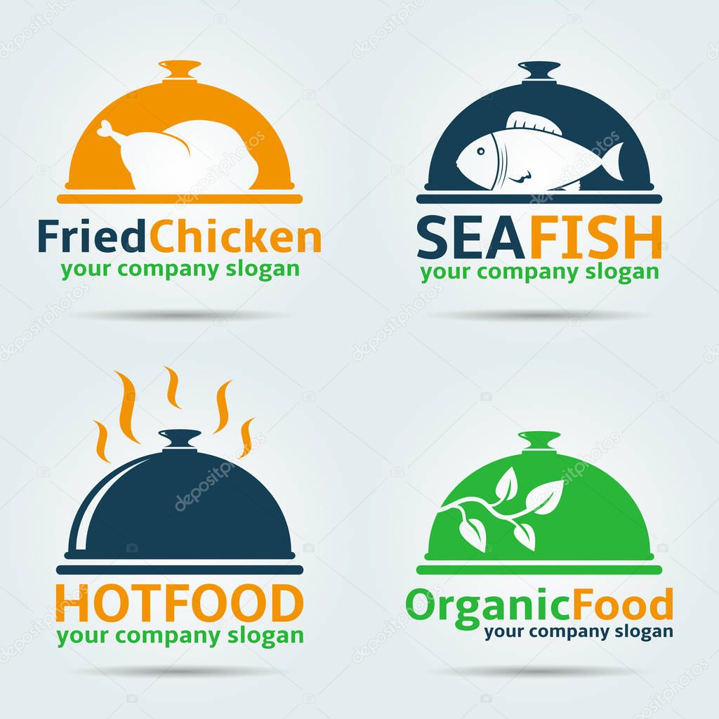 Fried chicken, Sea fish, Organic food and Hot food vector logo design templates.