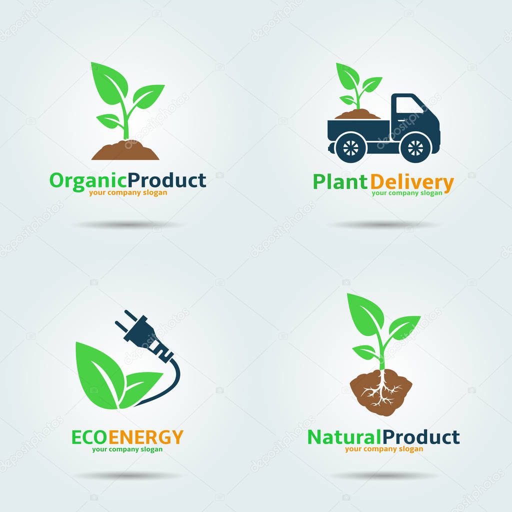 Freshly grown organic sprouts. Set of vector logos design templates.