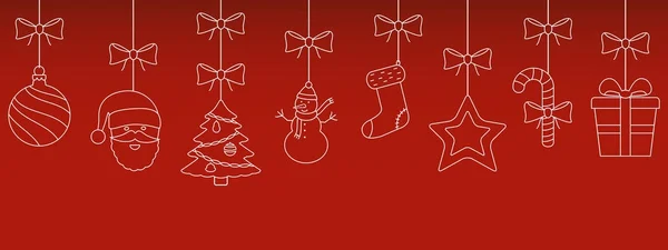 Navidad colgando delgada línea ornamentos fondo — Vector de stock