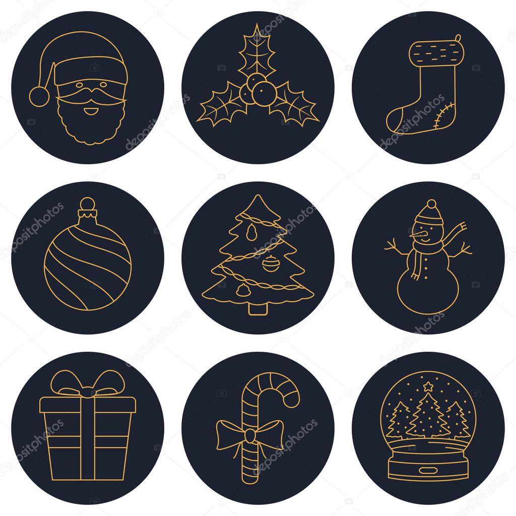 Set of vector thin line icons for Christmas and New Year holidays
