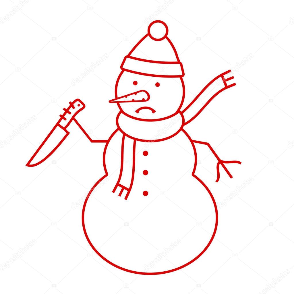 Snowman with knife icon. Vector illustration.