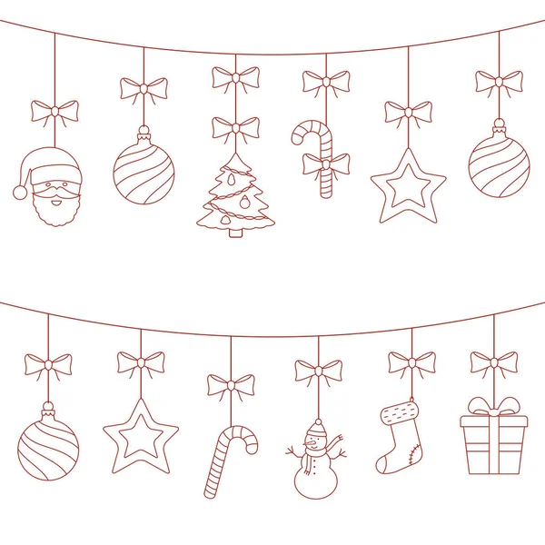 Christmas hanging thin line ornaments — Stock Vector