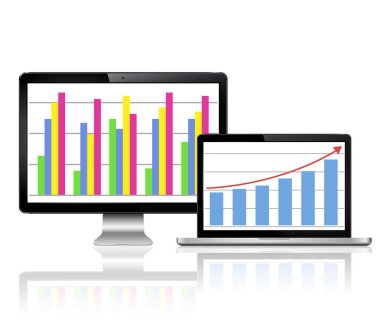 Bilgisayar monitörü ve laptop ile mali grafik ve grafik