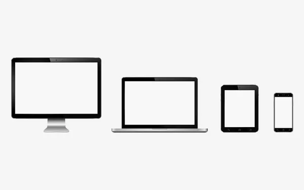 Conjunto de dispositivos digitales inteligentes. Monitor de computadora, computadora portátil, tableta, teléfono móvil . — Vector de stock