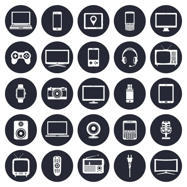 Dispositivos electrónicos, conjunto de iconos de dispositivos tecnológicos — Vector de stock