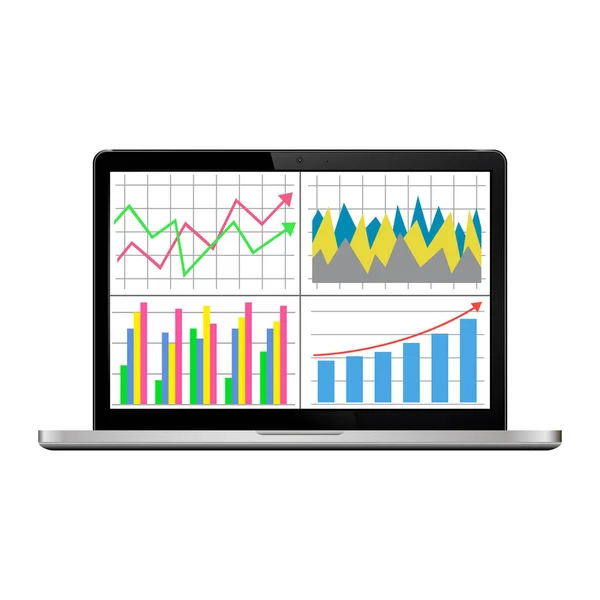 Laptop screen with financial charts and graphs — Stock Vector