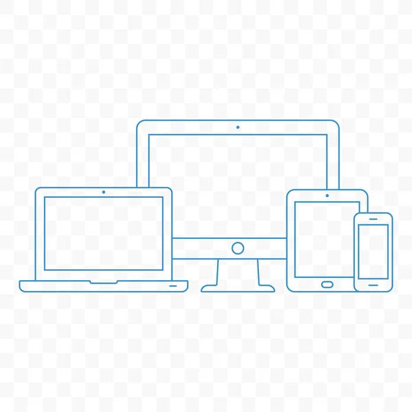 Nowoczesne urządzenia elektroniczne. Ilustracja stylu linii z pc, laptop, tablet i telefon komórkowy. — Wektor stockowy