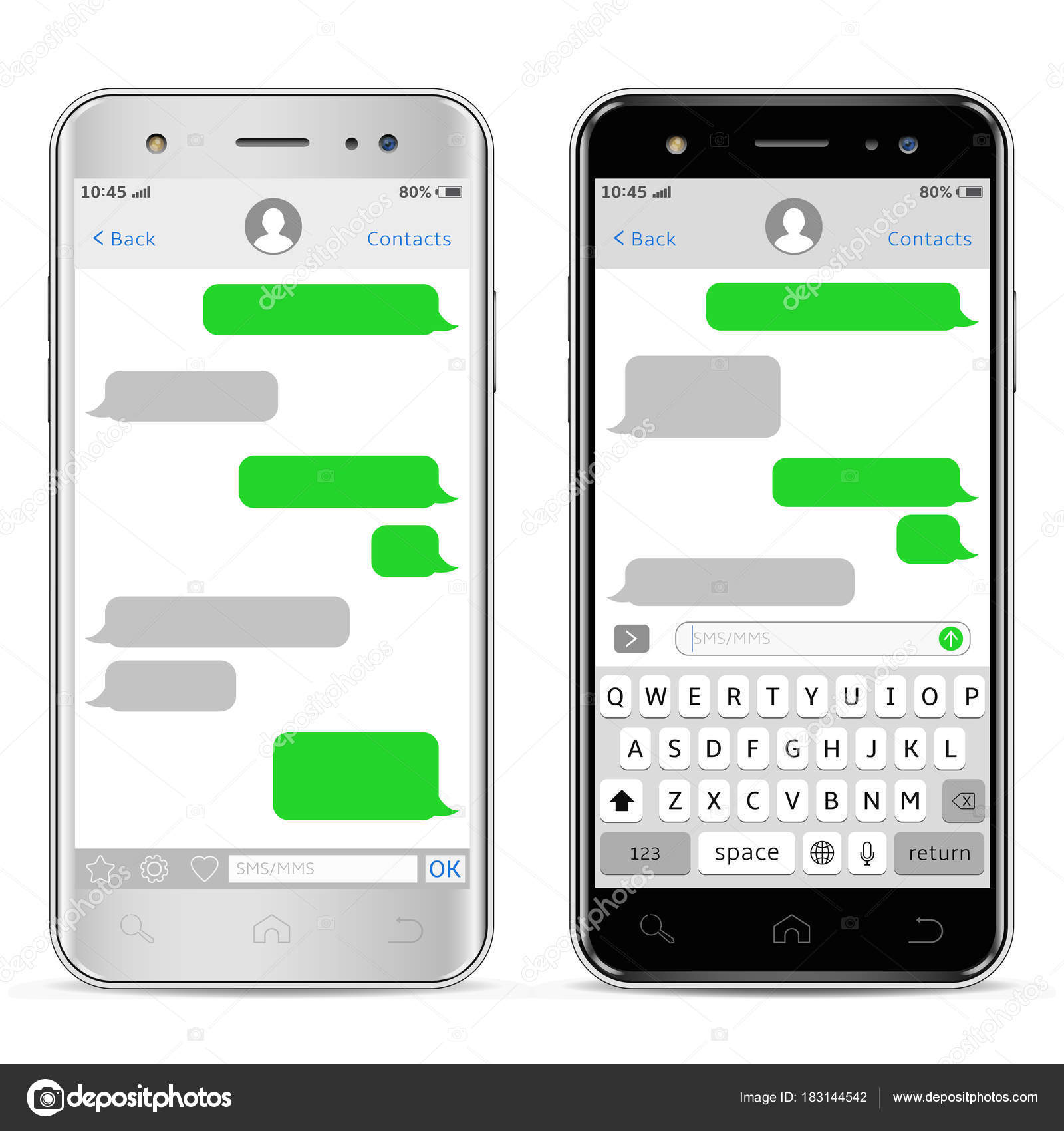 Мобильные Телефоны С Смс Чатом. Окна Messenger. Векторное.