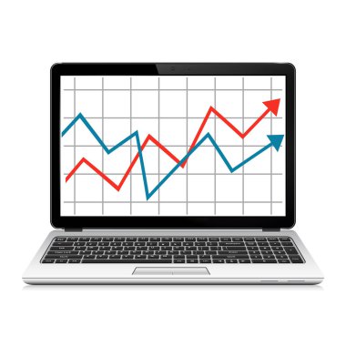 Modern laptop ile grafik ekran üzerinde. Finans istatistikleri raporu, istatistik analizi.