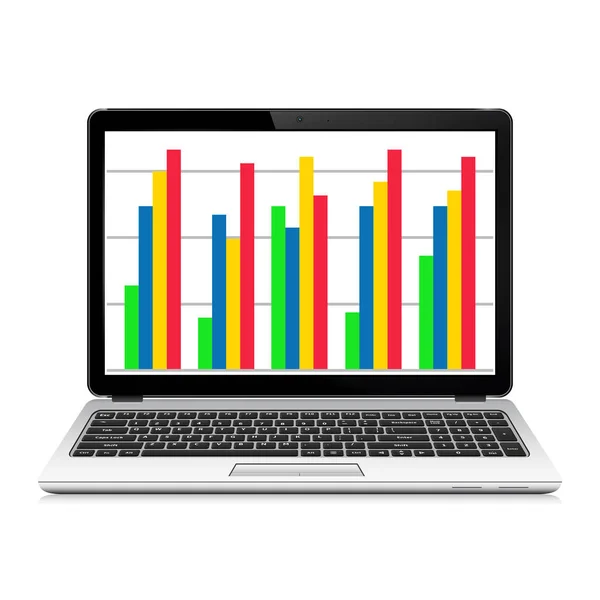Laptop computer with business graph on screen — Stock Vector