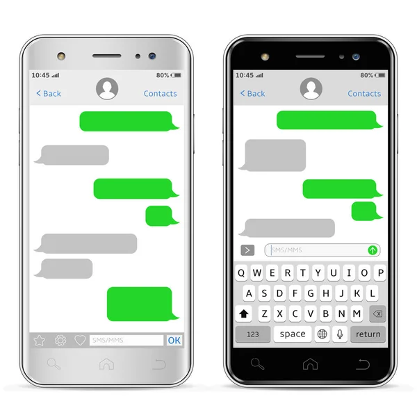 Telefony komórkowe z sms czat. Messenger windows. — Wektor stockowy