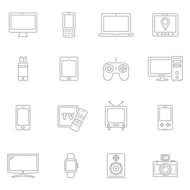 Elektronik cihazlar ince çizgi simgeler. Vektör aygıtları.