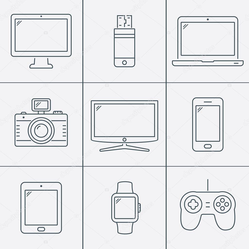 Electronic devices thin line icons