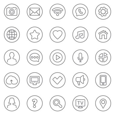 İletişim ve iletişim ince web Icons set hattı