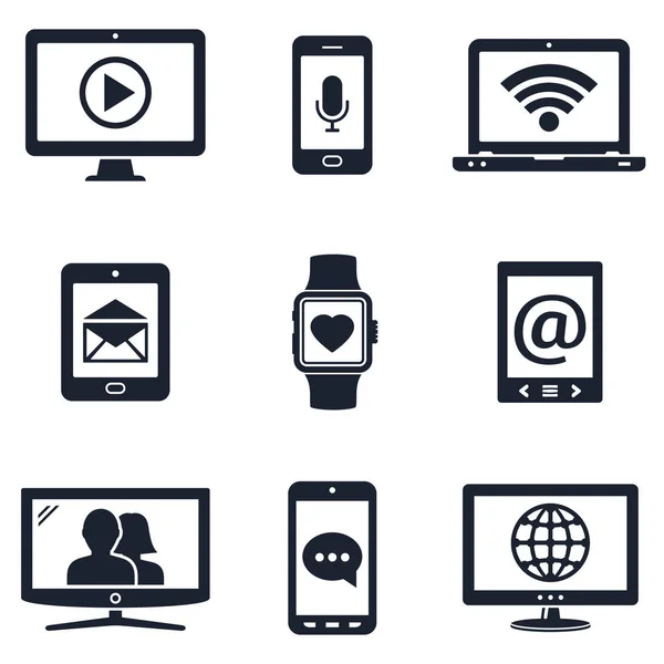 Digital devices icons with communication signs — Stock Vector