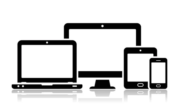Ícones de celular, tablet, laptop e computador desktop — Vetor de Stock