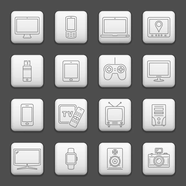 Boutons Web, jeu d'icônes de ligne - appareils numériques — Image vectorielle