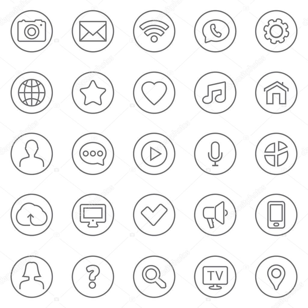 Contact and communication thin line web icons set