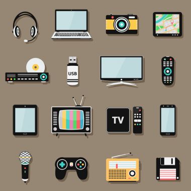 Teknolojisi ve Multimedya dijital cihazlar Icons set