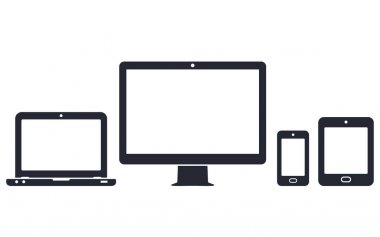Akıllı telefon, tablet, dizüstü bilgisayar ve masaüstü bilgisayar simgeler. Vektör aygıtlar yanıt veren web tasarım.