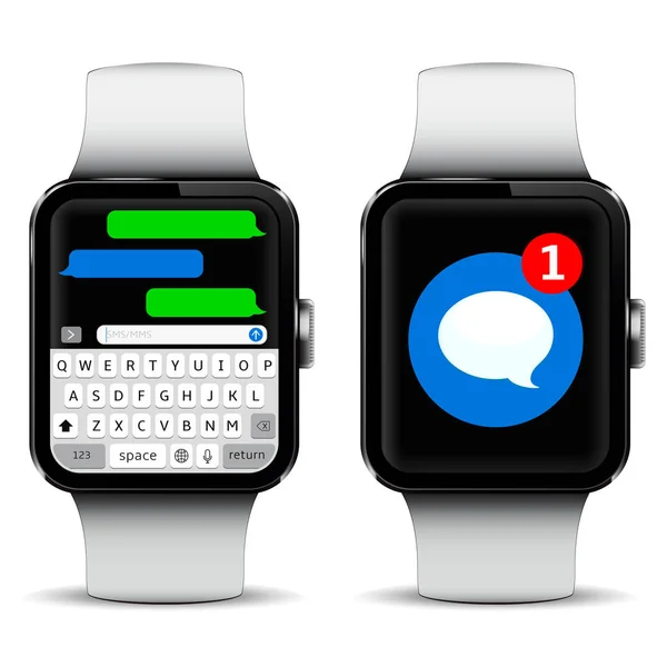 SMS chatt och sms meddelandeapp på smart Watch-klocka — Stock vektor