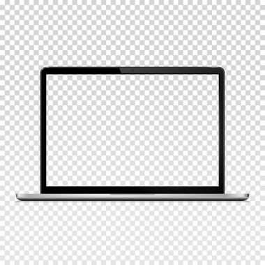Saydam arka plan üzerinde izole şeffaf ekranlı dizüstü